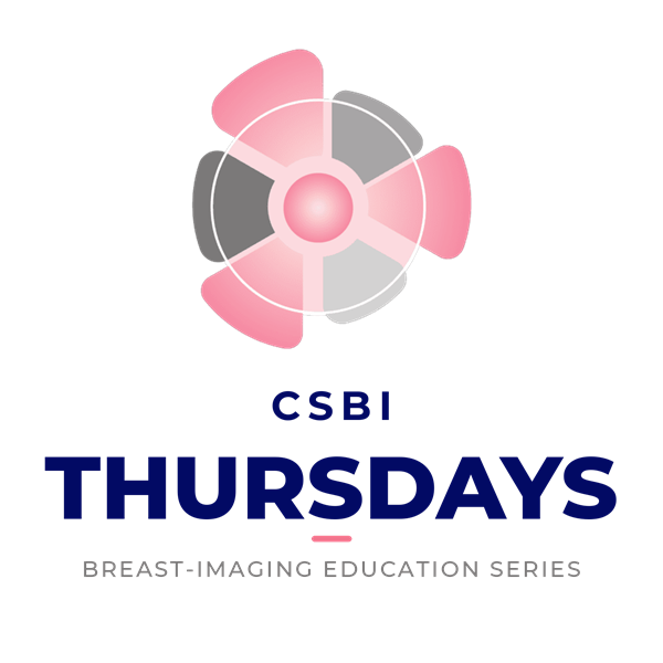 CSBI Thursdays series mark: a pink and grey pinwheel icon above the stacked wordmark CSBI Thursdays and the tagline Breast-Imaging Education Series.