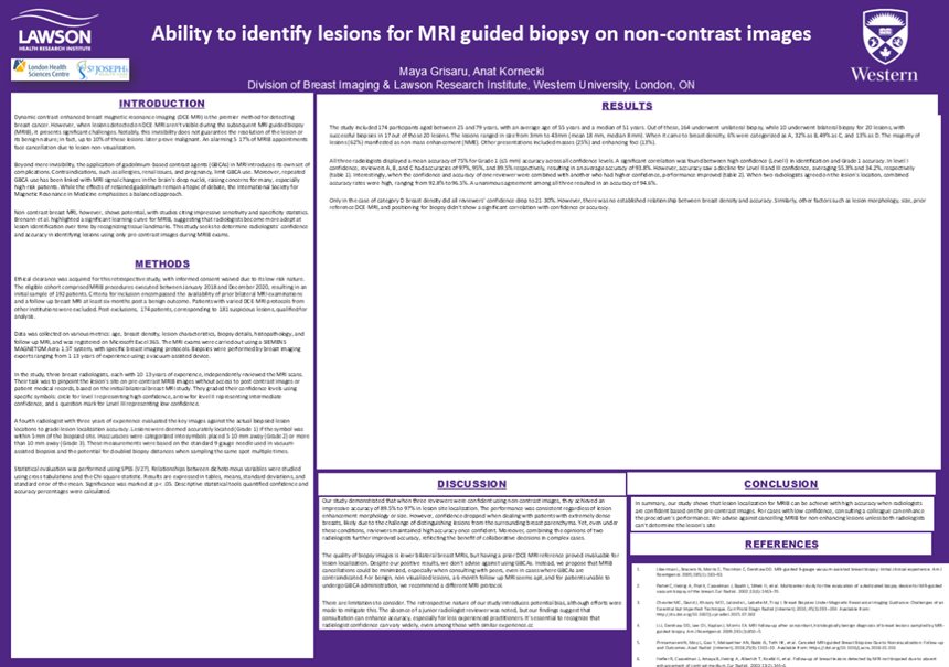 Draft: the working poster laid out on the society's purple template at landscape proportions. Three dense text columns, small type throughout, a reference list that reads as a solid block.